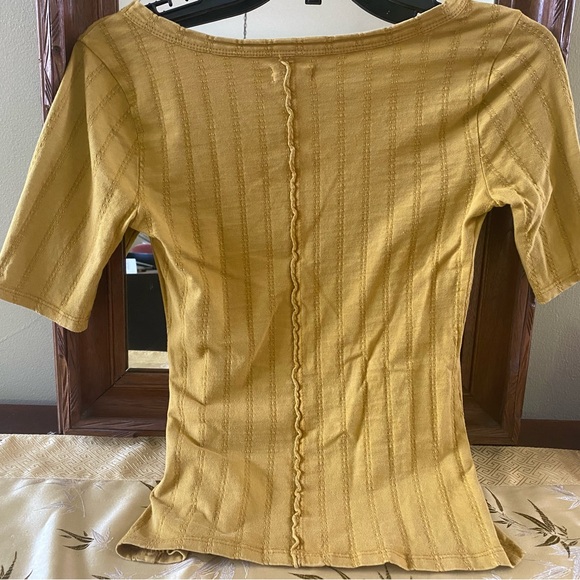Anthropologie Pilcro Pointelle Scoop Neck Tee mustard color - Picture 7 of 13